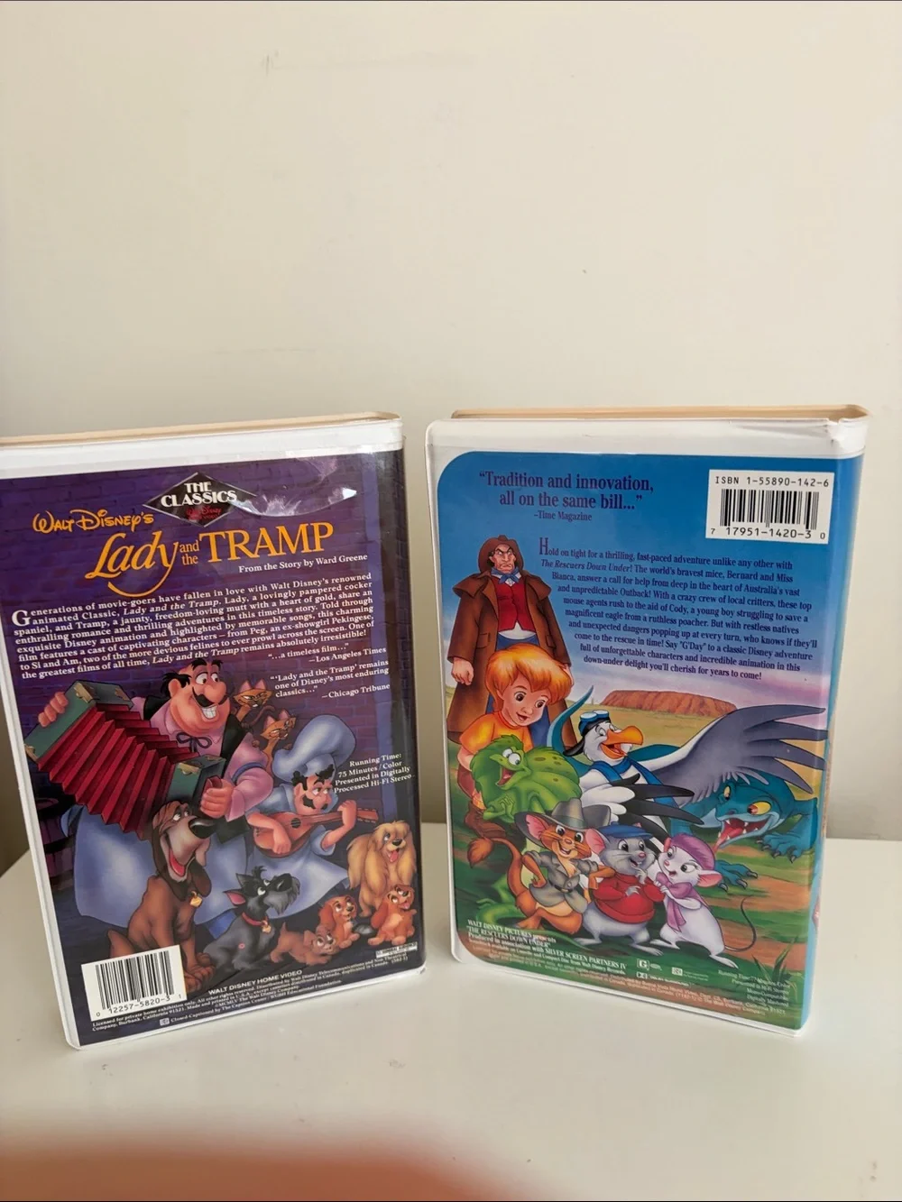 Disney VHS Duo — Lady and the Tramp & The Rescuers Down Under (Blue Covers)